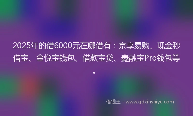 2025年的借6000元在哪借有：京享易购、现金秒借宝、金悦宝钱包、借款宝贷、鑫融宝Pro钱包等。