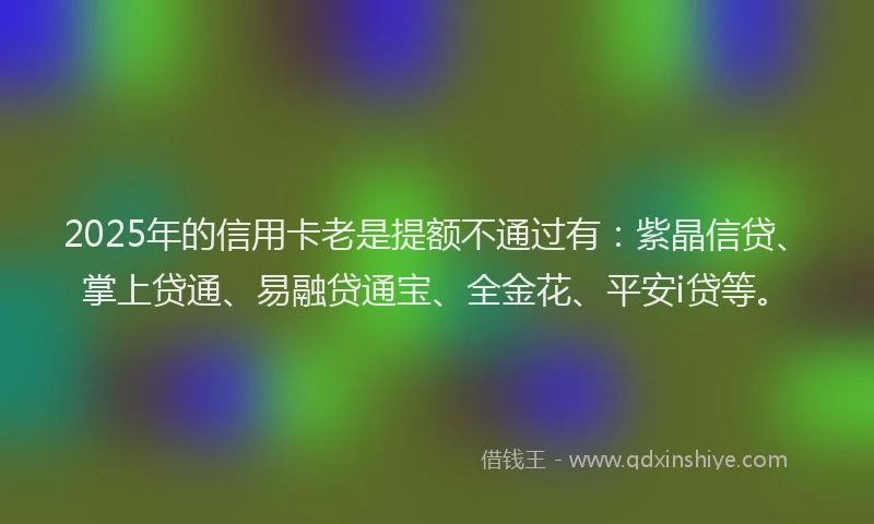 2025年的信用卡老是提额不通过有：紫晶信贷、掌上贷通、易融贷通宝、全金花、平安i贷等。