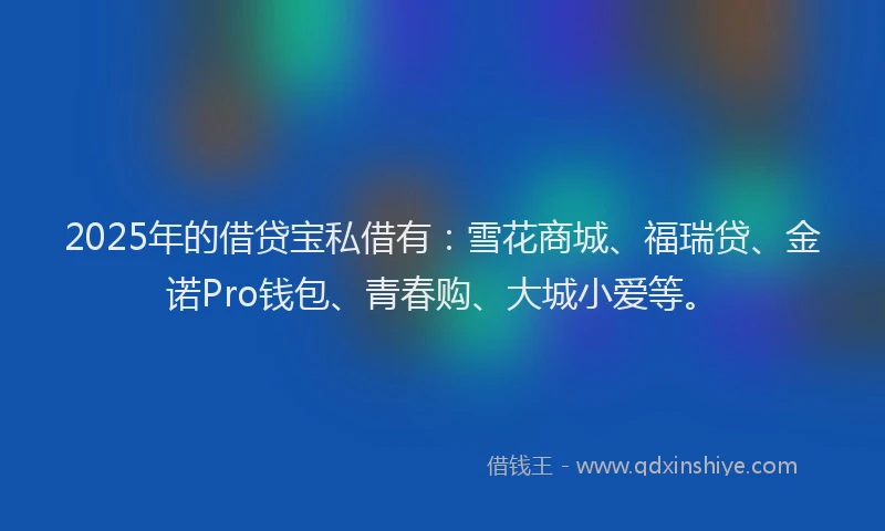 2025年的借贷宝私借有：雪花商城、福瑞贷、金诺Pro钱包、青春购、大城小爱等。