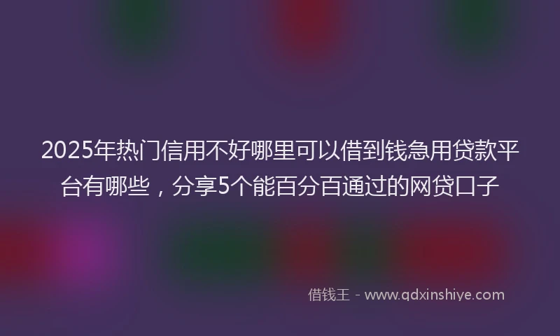 2025年热门信用不好哪里可以借到钱急用贷款平台有哪些，分享5个能百分百通过的网贷口子