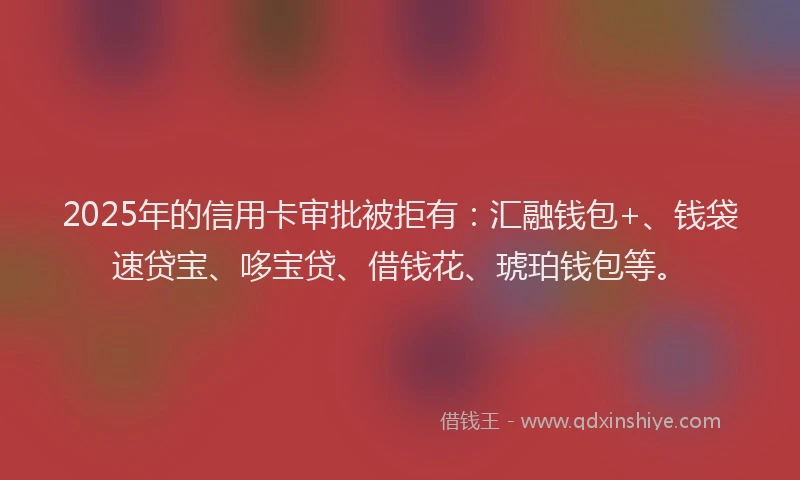 2025年的信用卡审批被拒有：汇融钱包+、钱袋速贷宝、哆宝贷、借钱花、琥珀钱包等。
