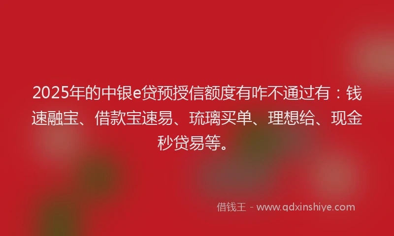 2025年的中银e贷预授信额度有咋不通过有：钱速融宝、借款宝速易、琉璃买单、理想给、现金秒贷易等。