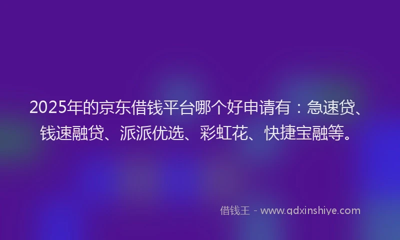 2025年的京东借钱平台哪个好申请有：急速贷、钱速融贷、派派优选、彩虹花、快捷宝融等。