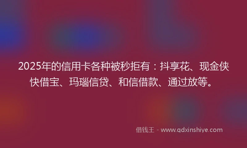 2025年的信用卡各种被秒拒有：抖享花、现金侠快借宝、玛瑙信贷、和信借款、通过放等。