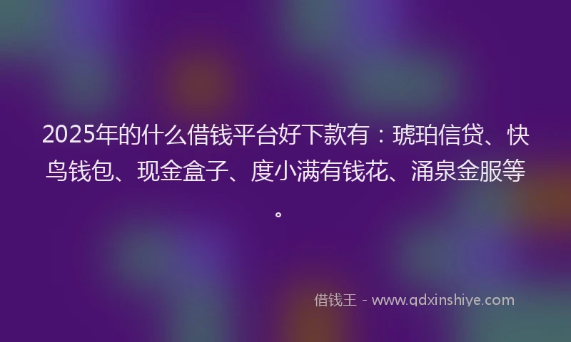 2025年的什么借钱平台好下款有：琥珀信贷、快鸟钱包、现金盒子、度小满有钱花、涌泉金服等。