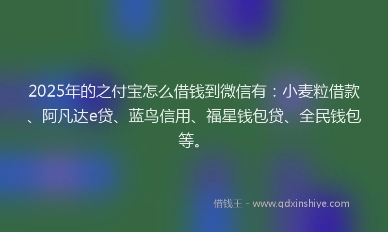 2025年的之付宝怎么借钱到微信有：小麦粒借款、阿凡达e贷、蓝鸟信用、福星钱包贷、全民钱包等。
