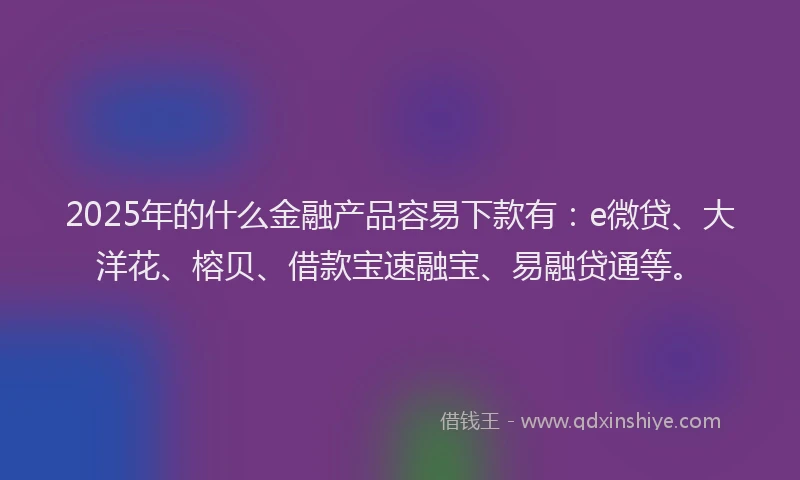 2025年的什么金融产品容易下款有：e微贷、大洋花、榕贝、借款宝速融宝、易融贷通等。