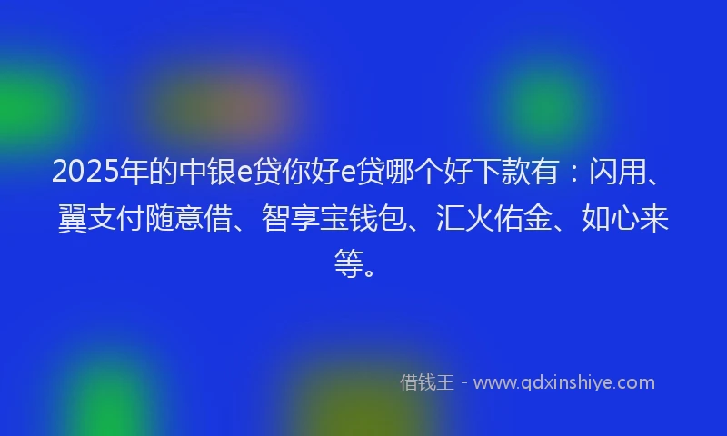 2025年的中银e贷你好e贷哪个好下款有：闪用、翼支付随意借、智享宝钱包、汇火佑金、如心来等。