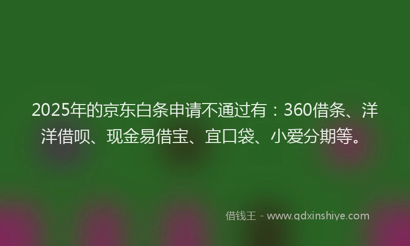 2025年的京东白条申请不通过有：360借条、洋洋借呗、现金易借宝、宜口袋、小爱分期等。