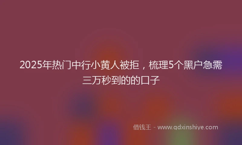 2025年热门中行小黄人被拒,梳理5个黑户急需三万秒到的的口子