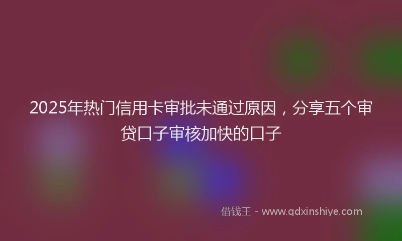 2025年热门信用卡审批未通过原因，分享五个审贷口子审核加快的口子