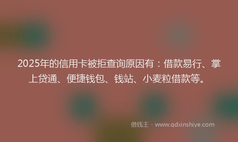 2025年的信用卡被拒查询原因有：借款易行、掌上贷通、便捷钱包、钱站、小麦粒借款等。