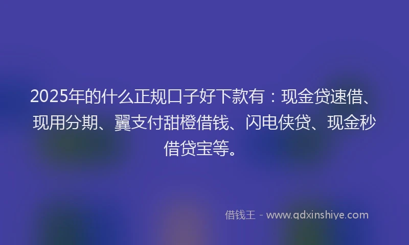 2025年的什么正规口子好下款有：现金贷速借、现用分期、翼支付甜橙借钱、闪电侠贷、现金秒借贷宝等。