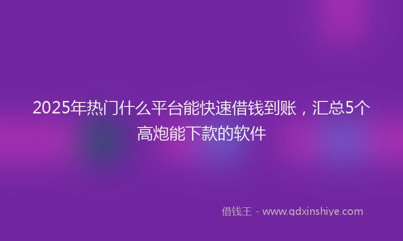 2025年热门什么平台能快速借钱到账，汇总5个高炮能下款的软件