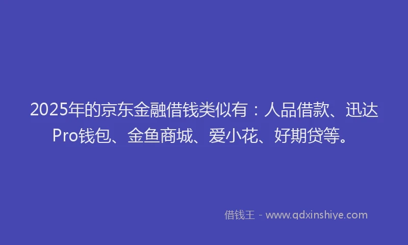 2025年的京东金融借钱类似有：人品借款、迅达Pro钱包、金鱼商城、爱小花、好期贷等。