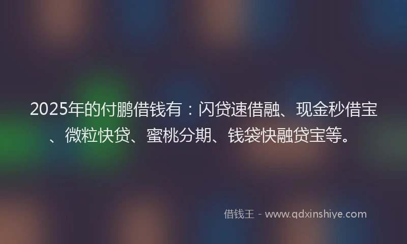 2025年的付鹏借钱有：闪贷速借融、现金秒借宝、微粒快贷、蜜桃分期、钱袋快融贷宝等。