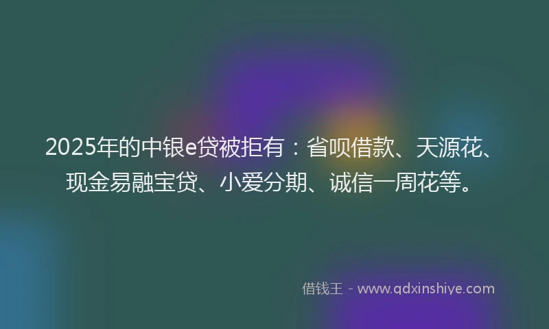 2025年的中银e贷被拒有：省呗借款、天源花、现金易融宝贷、小爱分期、诚信一周花等。