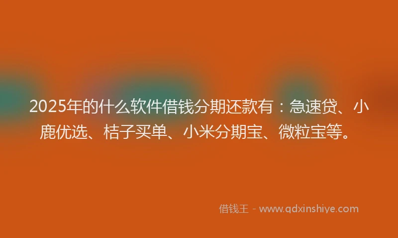 2025年的什么软件借钱分期还款有：急速贷、小鹿优选、桔子买单、小米分期宝、微粒宝等。