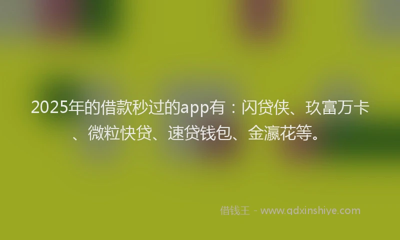 2025年的借款秒过的app有：闪贷侠、玖富万卡、微粒快贷、速贷钱包、金瀛花等。