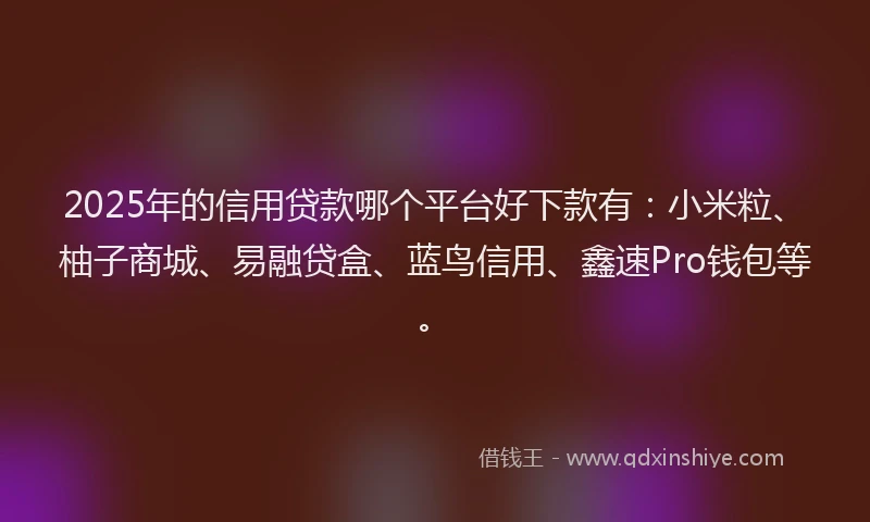 2025年的信用贷款哪个平台好下款有：小米粒、柚子商城、易融贷盒、蓝鸟信用、鑫速Pro钱包等。