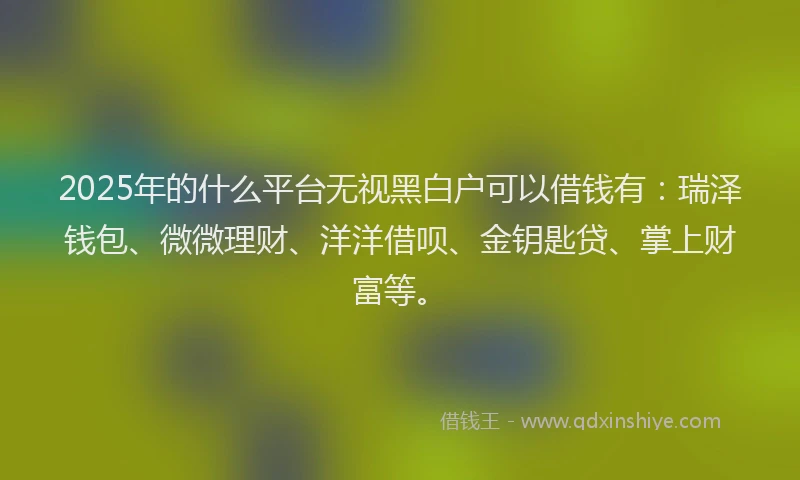 2025年的什么平台无视黑白户可以借钱有：瑞泽钱包、微微理财、洋洋借呗、金钥匙贷、掌上财富等。