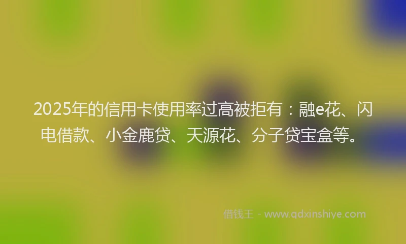 2025年的信用卡使用率过高被拒有：融e花、闪电借款、小金鹿贷、天源花、分子贷宝盒等。