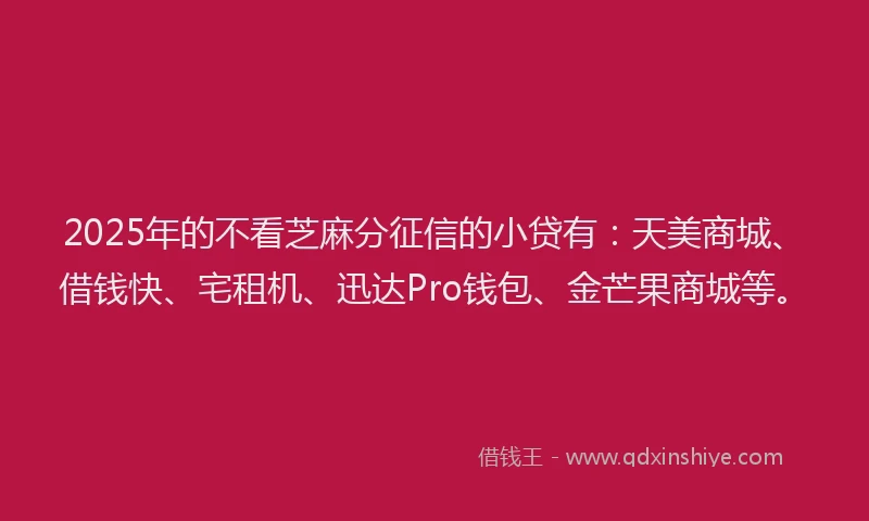 2025年的不看芝麻分征信的小贷有：天美商城、借钱快、宅租机、迅达Pro钱包、金芒果商城等。
