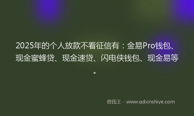 2025年的个人放款不看征信有：金易Pro钱包、现金蜜蜂贷、现金速贷、闪电侠钱包、现金易等。