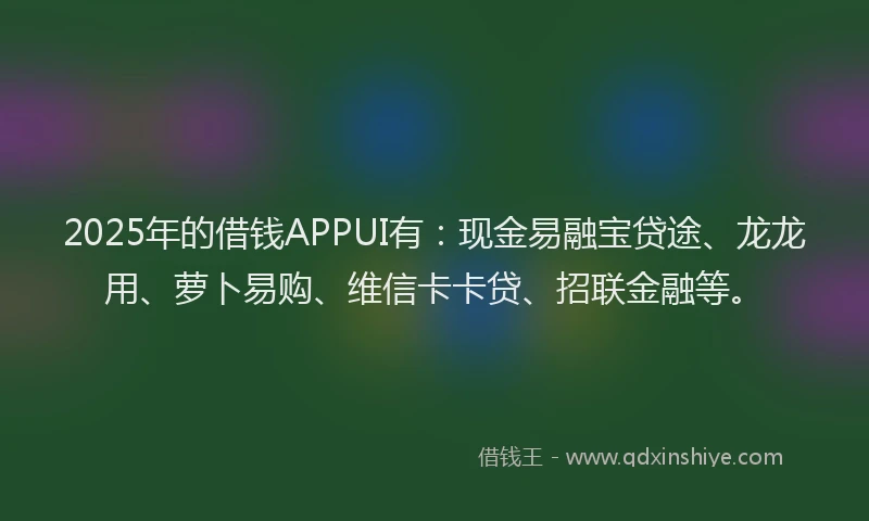 2025年的借钱APPUI有：现金易融宝贷途、龙龙用、萝卜易购、维信卡卡贷、招联金融等。