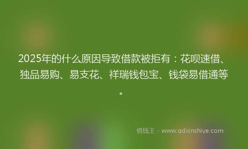 2025年的什么原因导致借款被拒有：花呗速借、独品易购、易支花、祥瑞钱包宝、钱袋易借通等。