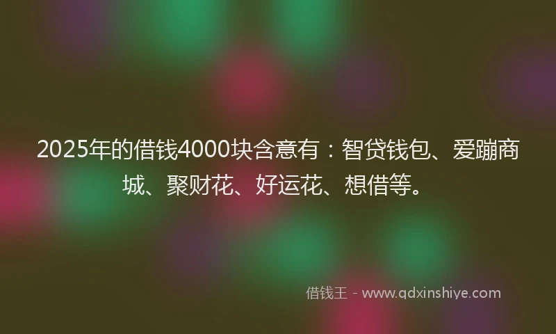 2025年的借钱4000块含意有：智贷钱包、爱蹦商城、聚财花、好运花、想借等。