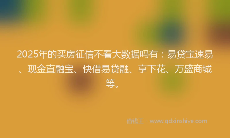 2025年的买房征信不看大数据吗有：易贷宝速易、现金直融宝、快借易贷融、享下花、万盛商城等。