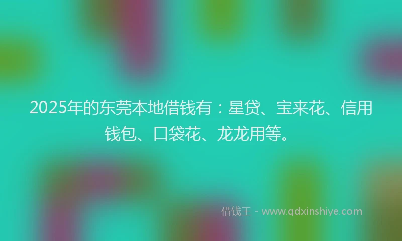 2025年的东莞本地借钱有：星贷、宝来花、信用钱包、口袋花、龙龙用等。