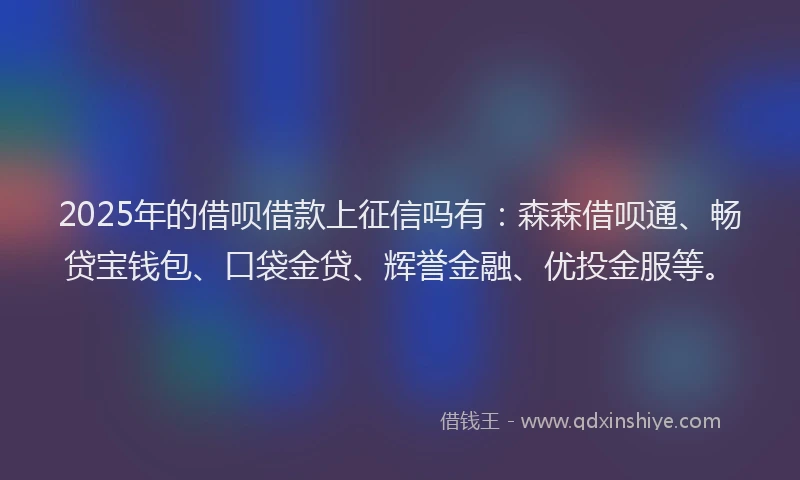 2025年的借呗借款上征信吗有：森森借呗通、畅贷宝钱包、口袋金贷、辉誉金融、优投金服等。