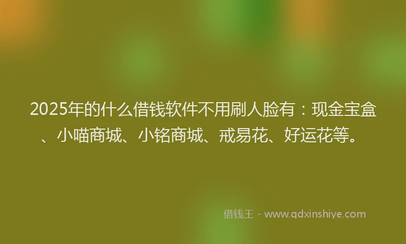 2025年的什么借钱软件不用刷人脸有：现金宝盒、小喵商城、小铭商城、戒易花、好运花等。