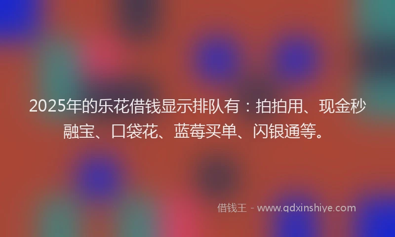 2025年的乐花借钱显示排队有：拍拍用、现金秒融宝、口袋花、蓝莓买单、闪银通等。