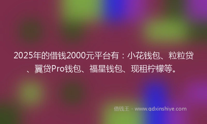 2025年的借钱2000元平台有：小花钱包、粒粒贷、翼贷Pro钱包、福星钱包、现租柠檬等。