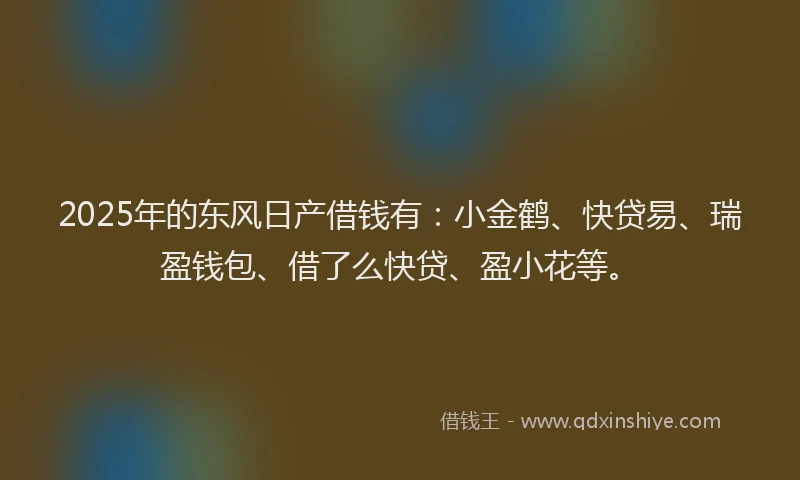 2025年的东风日产借钱有：小金鹤、快贷易、瑞盈钱包、借了么快贷、盈小花等。