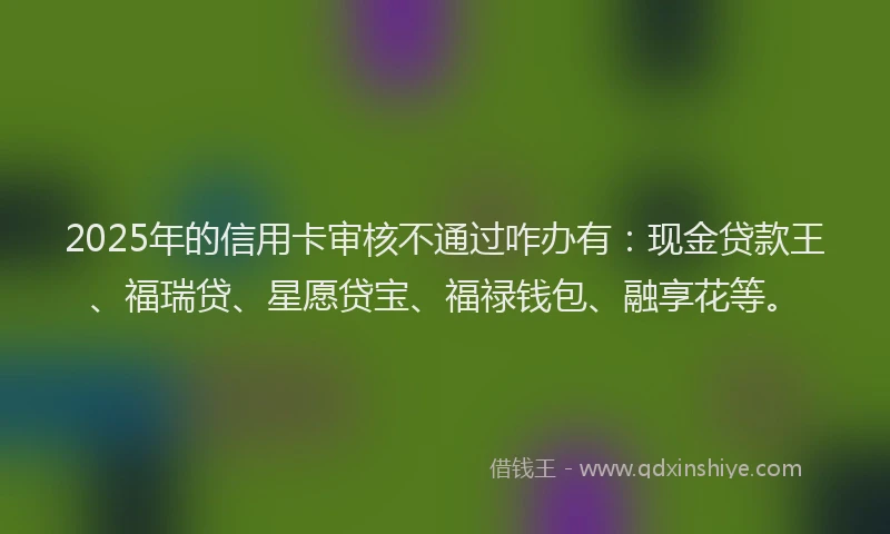 2025年的信用卡审核不通过咋办有：现金贷款王、福瑞贷、星愿贷宝、福禄钱包、融享花等。