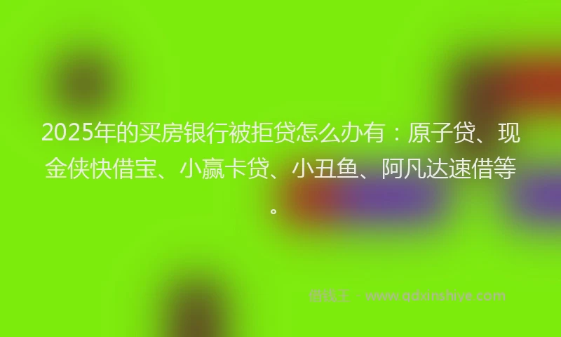 2025年的买房银行被拒贷怎么办有：原子贷、现金侠快借宝、小赢卡贷、小丑鱼、阿凡达速借等。