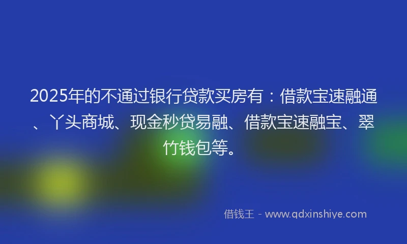 2025年的不通过银行贷款买房有：借款宝速融通、丫头商城、现金秒贷易融、借款宝速融宝、翠竹钱包等。