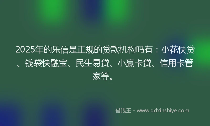 2025年的乐信是正规的贷款机构吗有：小花快贷、钱袋快融宝、民生易贷、小赢卡贷、信用卡管家等。