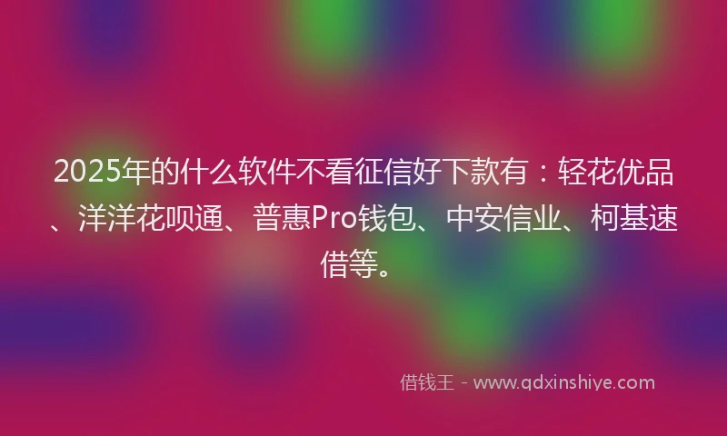 2025年的什么软件不看征信好下款有：轻花优品、洋洋花呗通、普惠Pro钱包、中安信业、柯基速借等。