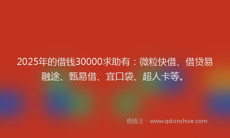2025年的借钱30000求助有：微粒快借、借贷易融途、甄易借、宜口袋、超人卡等。