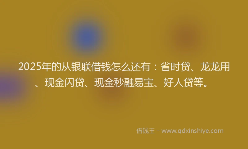 2025年的从银联借钱怎么还有：省时贷、龙龙用、现金闪贷、现金秒融易宝、好人贷等。