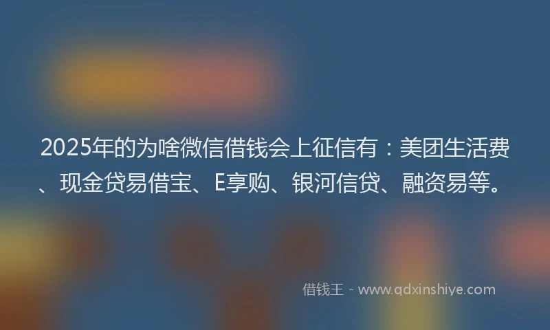 2025年的为啥微信借钱会上征信有：美团生活费、现金贷易借宝、E享购、银河信贷、融资易等。