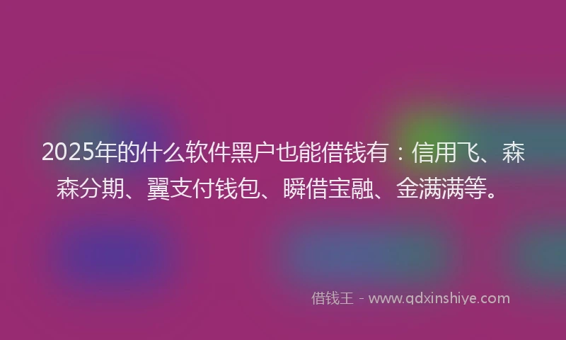 2025年的什么软件黑户也能借钱有：信用飞、森森分期、翼支付钱包、瞬借宝融、金满满等。