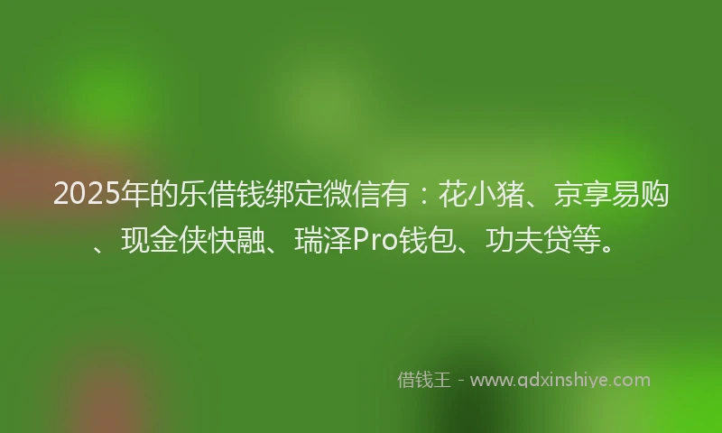 2025年的乐借钱绑定微信有：花小猪、京享易购、现金侠快融、瑞泽Pro钱包、功夫贷等。