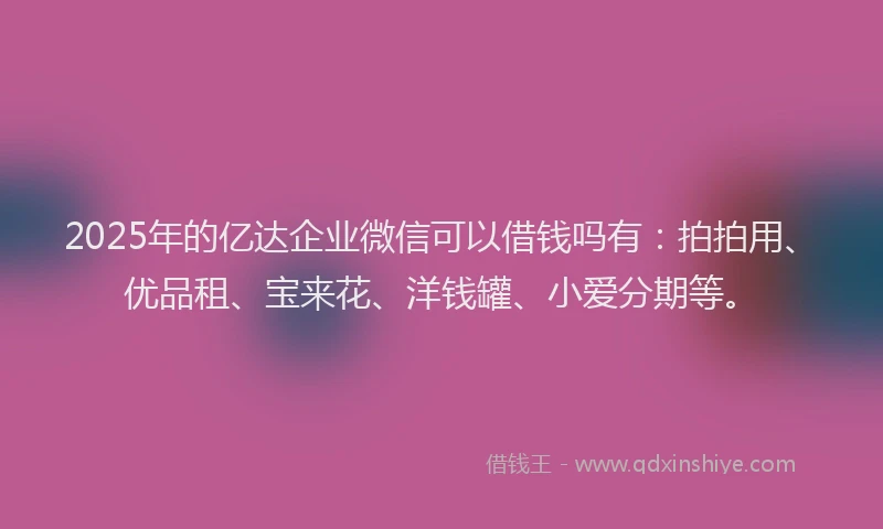 2025年的亿达企业微信可以借钱吗有:拍拍用、优品租、宝来花、洋钱罐、小爱分期等。