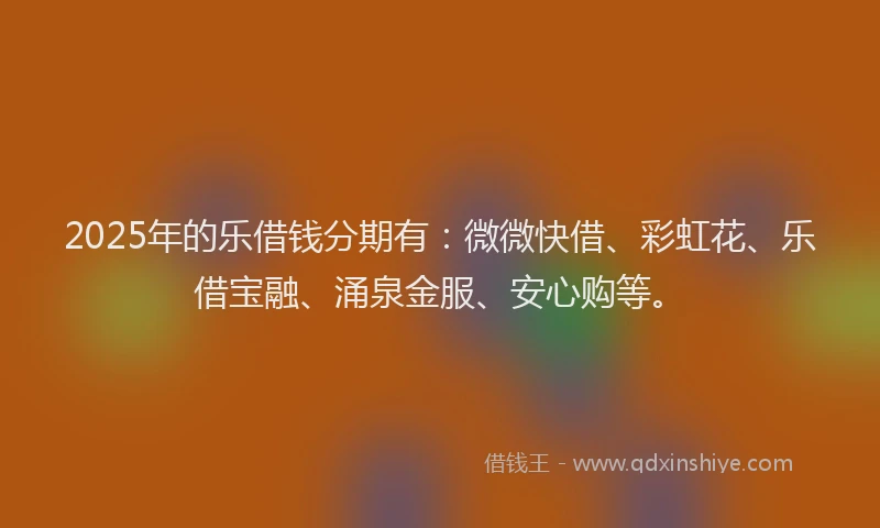 2025年的乐借钱分期有：微微快借、彩虹花、乐借宝融、涌泉金服、安心购等。